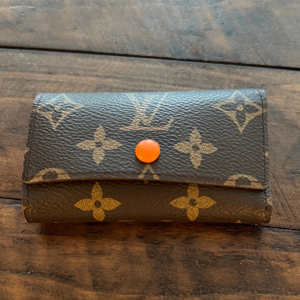 Louis Vuitton Brown Monogram Wallet with Orange Button